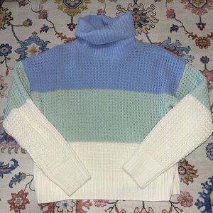 Hippie Rose Blue and Green Striped Turtleneck Sweater